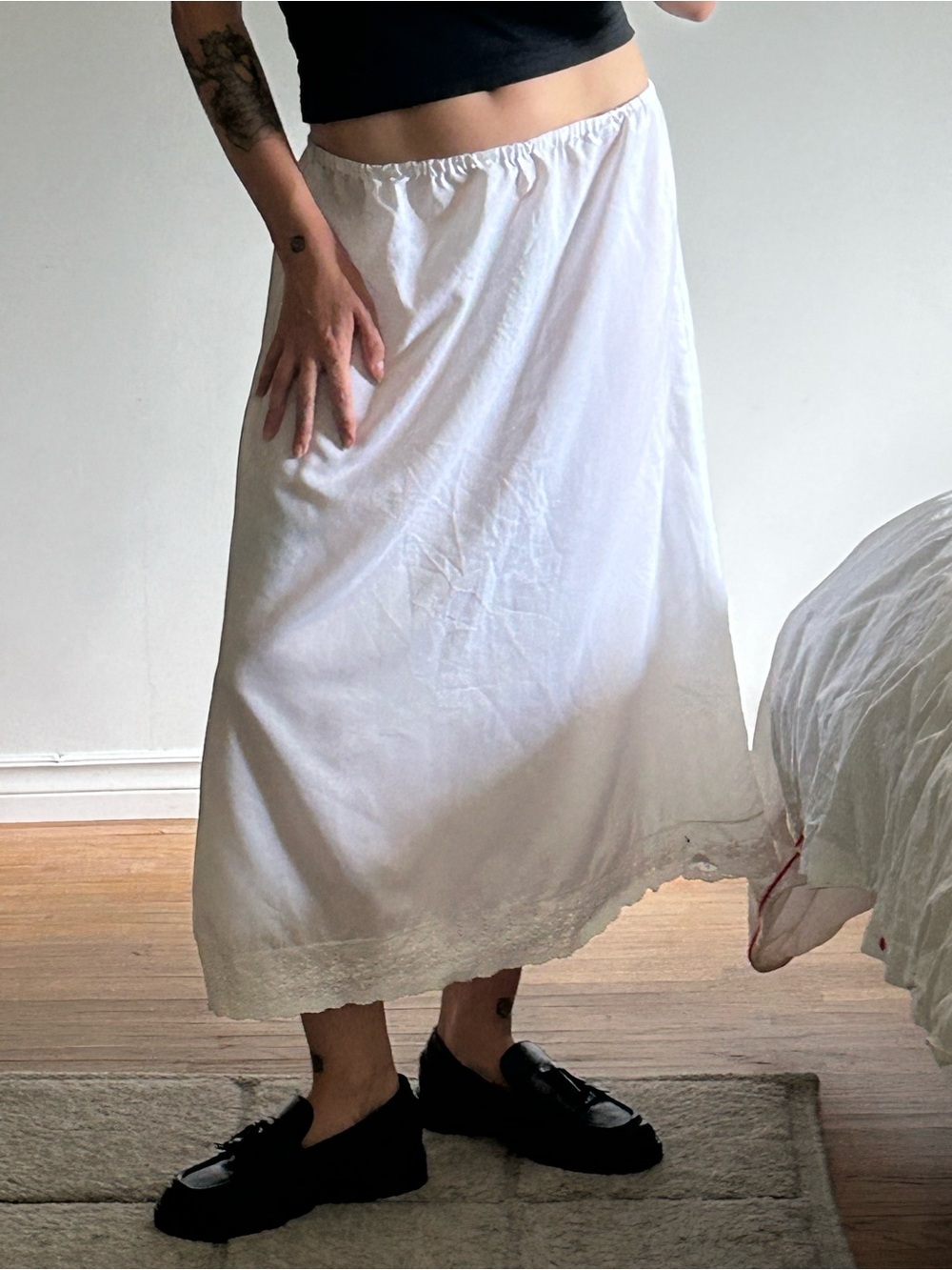 VINTAGE White Cotton Maxi skirt w eyelet lace - Picture 1 of 3